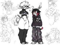 anthro bodily_fluids bovid caprine cum duo excessive_cum excessive_genital_fluids femboy genital_fluids goat gusttaroxxa_(artist) hi_res inflation lagomorph leporid male male/male mammal rabbit stomach_bulge