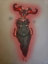 anthro arms_behind_back big_breasts breasts chubby female horns pazuul_warframe ram_horns red_aura thick_thighs warframe