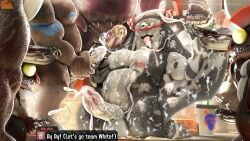 2025 3d_(artwork) absurd_res anthro anthrofied balls bear beverage big_balls big_man_(splatoon) big_muscles big_pecs big_penis blue_nipples bodily_fluids brown_body bukkake celebrating chum_(splatoon) cohock_(splatoon) cohozuna cum cum_drip cum_in_mouth cum_inside cum_on_face cum_on_penis cumshot dialogue dialogue_box digital_media_(artwork) dripping ejaculation fish genital_fluids genitals glans grey_body group group_sex hi_res king_salmonid male male/male mammal marine maroon_body masturbation megalodontia mohawk moonwulf mr._coco_(splatoon) mr._grizz multicolored_body multiple_orgasms musclegut muscular nintendo nipple_fetish nipple_play nipples obese orgasm orgy overweight pecs penis pose salmonid_(splatoon) sex size_difference slightly_chubby source_filmmaker_(artwork) splatoon thick_arms thick_dick thick_thighs two_tone_body vein veiny_penis watermark