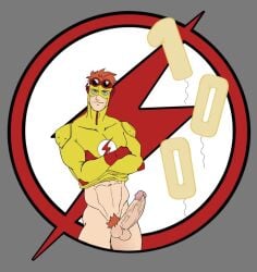 cock crossed_arms dc dc_comics dick erection goggles kid_flash male_only no_pants penis pubes smiling_at_viewer solo_male the_flash_(series) wally_west young_justice