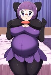 ai_generated pokemon pregnant pregnant_female purple_eyes purple_hair shauntal_(pokemon)