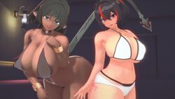 2girls 3d artist_request bikini curvy female jane_doe_(zenless_zone_zero) looking_at_viewer tagme zhu_yuan