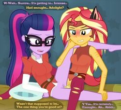 accurate_art_style adora_(cosplay) animated catra_(cosplay) clothing cosplay crossover dildo equestria_girls female glasses humanized mp4 my_little_pony no_sound personification randomtriples sci-twi sex_toy she-ra_and_the_princesses_of_power sunset_shimmer twilight_sparkle_(mlp) video yuri