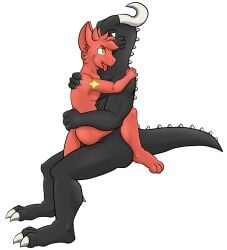 anal anal_sex anthro black_body dragon duo hi_res male male/male mythological_creature mythological_scalie mythology open_mouth penetration red_body scalie side_view sitting_sex size_difference tongue tongue_out touching_back touching_shoulder xenomir