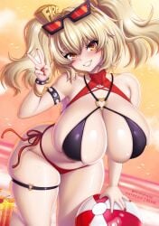 1girls bikini breasts burnice_white female female_focus female_only hips huge_breasts light-skinned_female light_skin long_hair looking_at_viewer sevie swimsuit thick_thighs thighs wide_hips zenless_zone_zero