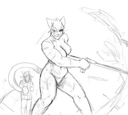 2019 anthro antlers bodily_fluids breasts cat_knight cervid clothing cup deer_prince digital_media_(artwork) felid feline female hladilnik horn jug mammal melee_weapon muscular nipples nude polearm pussy scar simple_background sketch sweat weapon