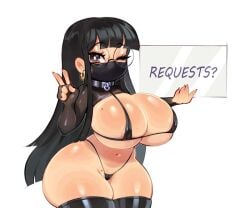 big_breasts bitch breasts face_mask fat_ass glasses ichig8miruku neck_collar peace_sign thick_thighs whore