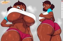 1girls alternate_version_available ass booty_shorts breasts bubble_butt cartoon_network coldarsenal connie_maheswaran dark-skinned_female dark_skin female female_focus female_only gym_shorts huge_ass huge_breasts large_ass looking_at_viewer looking_down short_shorts shorts steven_universe sweat sweating sweaty thick_thighs thighs underboob wide_hips
