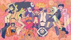 6+girls ass barbara_gordon batgirl blackfire bumblebee_(dc) dc dc_comics jayna_(wonder_twins) jinx_(dc) lying name_on_clothing name_on_underwear navel panties rachel_roth ramb_chop raven_(dc) rose_wilson sports_bra starfire super_friends tagme teen_titans terra_(dc)