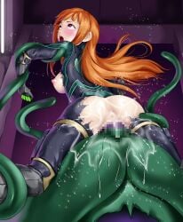 1girls bodysuit breasts breasts_out clothed_sex cum deep_rising ejaculation eyes_rolling_back fluids functionally_nude mara_(megami_tensei) monster open_mouth orange_hair partially_clothed persona persona_5 phantom_thief_suit rape red_eyes restrained sakura_futaba tentacle tentacle_rape tentacle_sex thor_(deep_rising) torn_bodysuit torn_clothes