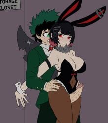 1boy1girl blush bunny_ears bunnysuit closet cock_out crossover davidsillo123 ellen_joe embarrassed female hands_on_hips hidden_sex izuku_midoriya male my_hero_academia shark_girl small_room tail_wrapped_around_body thigh_sex thigh_sex zenless_zone_zero