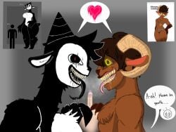 anthro_on_human breath_cloud dominated_female drooling goat_(candiedlooney) grimmaw_(cookie_muncher19) hot_breath larger_female long_tongue monster monster_girl nightmare_waifu scared_male sharp_claws sharp_teeth small_penis_adoration smaller_male trio two_females