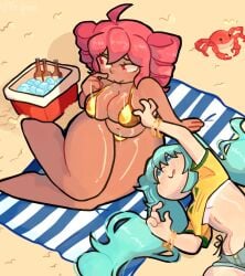 big_ass big_breasts big_butt big_thighs big_titties bikini brazilian_miku breasts chubby_female curvaceous curvaceous_female curvaceous_figure curvy curvy_figure curvy_hips cyan_hair golden_bikini hatsune_miku kasane_teto long_hair pripunt red_hair short_hair vocaloid