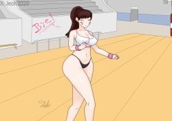 1girls 2d alternate_costume anime_style asian asian_female big_breasts big_butt blizzard_entertainment breasts brown_eyes brown_hair color colored d.va digital_media_(artwork) drawing drawn female gym gym_class gym_girl gym_uniform hana_song jeoh2020 nipples_visible_through_clothing nude overwatch overwatch_2 ponytail school school_uniform schoolgirl_d.va semi_nude signature solo student surprised tank_top text voluptuous voluptuous_female watermark white_skin
