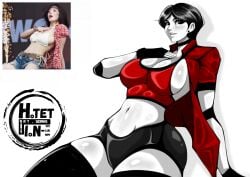 belly big_breasts clothed eunbi htetlin kwon_eunbi original original_character reference_image sexy shirt_open stockings waterbomb