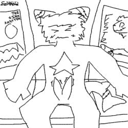 2025 2_penises anthro bortpancake cookiecutter_shark dalatiid embarrassed english_text erection estrotype_069 fish genitals hair low_res machine male male_focus male_only marine mng_comics multi_genitalia multi_penis nude penis poster_(object) protogen public shark sitting solo spread_legs spreading squaliform text vas_bzish