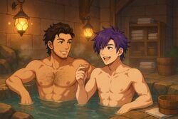 bathing chest_hair claude_von_riegan facial_hair fire_emblem gay shez_(fire_emblem) shez_(fire_emblem)_(male)