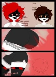 1boy ass ass ass_focus butt_focus captaindoge392 comic comic_panel comics disassembly_drone evelyn_(captaindoge392) fart fart_cloud fart_fetish farting farting_in_face farting_on_another farting_on_face farts female kaiqye_(samkvevo) murder_drones murder_drones_oc orange_eyes red_eyes red_fart samkeeydraws samkvevo