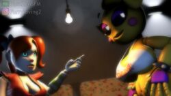 2girls 3d 3d_(artwork) angry aqua_eyes arguing argument baby_(fnafsl) big_eyes blue_eyes brown_hair circus_baby circus_baby_(fnaf) collar eyelashes eyeliner female female_only five_nights_at_freddy's five_nights_at_freddy's:_sister_location five_nights_at_freddy's_2 goth huge_breasts jailbait_knight pink_cheeks pointing pornzensfm_(artist) robot robot_girl robot_joints scottgames sister_location toy_chica_(eroticphobia) toy_chica_(fnaf) white_skin wide_hips yellow_skin