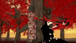 3d 3d_(artwork) 3d_model black_hair black_lipstick cheongsam china_dress crescent_rose dark-skinned_female dark_skin dezerbitch grimm_(rwby) race_swap ruby_rose rwby scythe short_hair silver_eyes stockings tan_body tan_skin weapon