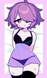 abstract_eyepatch admiral_kiara_after bikini blue_bra blue_panties cleavage eyepatch laying_down laying_on_bed liliaoutcontext lingerie lingerie_bra lingerie_panties medium_breasts oc original original_character partially_clothed pov rainbow_party roblox solo_female sweatdrop sweating teasing transparent_clothing underwear undies upside-down