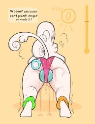 2020 absurd_res anal anal_beads anal_beads_in_ass anal_sex anthro ass big_butt bodily_fluids canid canine canis clothing counting domestic_dog dripping exercise_clothing facing_away_from_viewer female floppy_ears fur genital_fluids hi_res kaboozey leotard mammal meter object_in_ass overweight overweight_anthro overweight_female penetration pink_clothing pink_leotard planking poodle poofy_hair pooh_(kaboozey) pussy rear_view relieved sex_toy sex_toy_in_ass sex_toy_in_vagina sex_toy_insertion shaking_legs simple_background slightly_chubby slightly_chubby_anthro slightly_chubby_female solo speech_bubble sweat tail talking_to_viewer thick_thighs translucent translucent_clothing vaginal_fluid_drip vaginal_fluid_string vaginal_fluids vaginal_fluids_on_ground vaginal_fluids_on_leg vaginal_penetration vibrator vibrator_in_vagina white_body white_fur