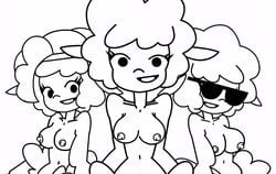 3girls anthro asdfmovie backwards_cap beep_beep_i'm_a_sheep breasts drawn female_only leggy_lamb minus8 monochrome nipples sheep sheep_(character) sheep_wrecked sunglasses