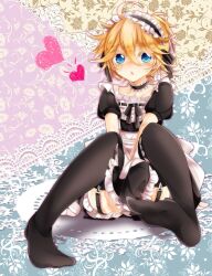 blue_eyes faggot femboy femboy_only heart heart_symbol kagamine_len maid maid_headdress male male_maid male_only no_panties no_underwear vocaloid yellow_hair