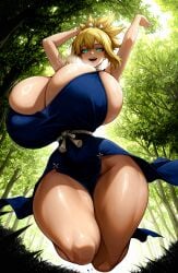 1girls ai_generated arms_up bare_shoulders big_breasts blonde_female blonde_hair blonde_hair blonde_hair_female blue_dress bouncing_breasts breasts breasts_bigger_than_head choker curvaceous curvaceous_figure curvy curvy_body curvy_female curvy_figure curvy_hips dr.stone dress female female female_focus female_only forest from_below gigantic_breasts gigantic_butt gigantic_thighs glowing_eyes green_eyes hair_tie hips hips_wider_than_shoulders huge_ass huge_breasts huge_butt huge_thighs jumping kohaku_(dr.stone) large_ass large_breasts large_butt large_thighs long_hair looking_at_viewer looking_down nature nunai open_mouth outdoors shonen_jump shounen_jump sleeveless sleeveless_dress smile solo solo_female solo_focus steam steamy_breath thick thick_ass thick_hips thick_legs thick_thighs venus_body voluptuous voluptuous_female white_choker wide_hips