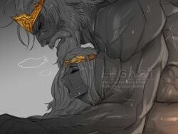crown godfrey_first_elden_lord implied_cum_inside implied_impregnation implied_oral implied_penetration implied_sex king king_and_queen lhgart male muscular muscular_male prone prone_bone prone_bone_position pronebone queen queen_marika_the_eternal sex tiara