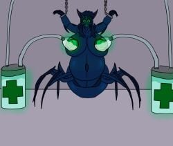 8_legs arachne_(kakotherock) arachnid arachnid_taur arthropod arthropod_abdomen arthropod_taur big_breasts bodily_fluids breast_milking breasts chains erect_nipples female gigantic_breasts kakotherock lactating machine milk milking_machine nipples pregnant puddle puffy_nipples solo spider spider_taur taur