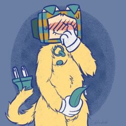blue_nipples blue_penis deltarune furry furry_male furry_only male masturbation naked naked_male nude nude_male penis solo solo_focus solo_male tenna_(deltarune) tentacle tv yellow_body yellow_fur