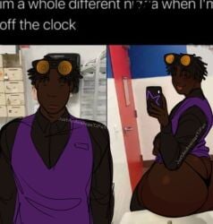 1boy artist_name ass ass_bigger_than_head ass_out big_ass big_ass_(male) big_butt big_thighs black_hair black_shirt black_underwear blush bottom_heavy bottom_heavy_femboy bottom_heavy_male dark-skinned_femboy dark-skinned_male dark_hair dark_skin doodle_world dreadlocks fat_ass femboy goggles goggles_on_forehead goggles_on_head justanaveragetjfan large_ass large_butt large_thighs looking_at_viewer male male_only meme meme_caption no_visible_genitalia pants_down phone presenting presenting_ass purple_vest real_background real_life_background roblox roblox_game robloxian self_upload short_hair solo solo_focus solo_male string_panties taking_picture taking_selfie thick_ass thick_thighs thong tj_(doodle_world) tongue_out twink underwear watermark yaoi
