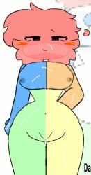blue_boobs breasts cum cum_in_pussy cum_on_body cum_on_breasts cum_on_face green highlights naked nipples oc orange_boobs recolor red_hair redhead_female shaved_pussy smiling yellow
