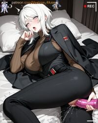 1girl 1girls adult adult_female ahe_gao ahegao ahegao_face ai_generated battery_indicator bed bedroom big_breasts big_dildo black_jacket black_pants black_vest blue_eyes boobs breasts bust busty busty_female busty_girl climax curvy_body dildo dildo_in_pussy dildo_insertion dildo_penetration faust_(limbus_company) female female_ejaculation female_orgasm girl guided_penetration indoor indoors jacket_on_shoulders large_breasts light-skinned_female light_skin limbus_company lying lying_on_side machine_muse mature mature_body mature_female on_bed on_side open_mouth orgasm orgasm_face pale_skin pale_skinned_female penetration project_moon pussy pussy_ejaculation pussy_juice recording recording_on_camera rolling_eyes room sex_toy sex_toy_in_pussy sex_toy_insertion sex_toy_penetration sexy sexy_body shaking short_hair solo spoon_position spooning squirt squirting tits tongue_out tremble_lines tremble_spikes trembling uncensored vagina vaginal_fluids watermark wet_pussy white_hair