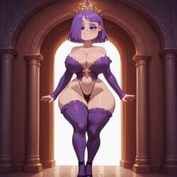 ai_assisted ai_generated ai_video animated bare_shoulders big_breasts black_eyes black_thong bouncing_breasts cleavage crown datlizardass duolingo elbow_gloves female female_only headwear high_heels lily_(duolingo) purple_hair purple_thighhighs revealing_clothes short_hair tagme thick_legs thick_thighs thighhighs thong video wide_hips