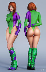 1girls 3d ass back_view big_breasts blue_eyes boots breasts busty caitlin_fairchild curvaceous curvy dat_ass dc_comics erect_nipples erect_nipples_under_clothes eyeshadow female female_only fingerless_gloves from_behind front_view gen¹³ ginger gloves green_boots green_leotard human large_breasts leotard long_hair makeup mascara metahuman nail_polish new_52 nipple_bulge nipples pink_lips pinup purple_boots purple_gloves purple_leotard pussy red_hair red_nail_polish red_nails see-through see-through_clothing signature solo standing superheroine thick_ass thighs tiangtam tiptoes voluptuous vulva wildstorm