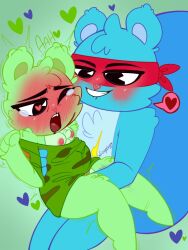 background blush eye_mask fingering_pussy flippy_(htf) hand_on_pussy happy_tree_friends heart heart-shaped_pupils keithybull nipples open_mouth pregnant pregnant_male pregnant_sex smile soldier_uniform splendid_(htf) teeth