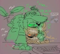 2boys block_tales blush blushing foliage green_eyes griefer_(block_tales) hat keyboard_(computer) male mouse_(computer) no_visible_genitalia plants player_(block_tales) robloxian sweating thrusting thrusting_into_ass wagging_tail yaoi