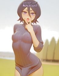 1futa 2025 ai_generated artist_name bleach blurry blush breasts breasts breasts bust chest futanari hair_between_eyes hi_res high_quality high_resolution highres kuchiki_rukia looking_at_viewer novalust open_mouth patreon patreon_username ribbed_sweater short_hair solo stable_diffusion sweater watermark