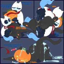 2024 anal anal_fluids anal_sex ass balls bite black_balls black_body black_border black_fur black_penis blue_blush blue_tail blush bodily_fluids border candy comic confusion cum cum_in_mouth cum_inside cum_on_back cum_on_butt cum_on_face cum_on_ground cum_on_hand cum_on_leg dessert digital_drawing_(artwork) digital_media_(artwork) double_penetration ear_bite felid fellatio female female_penetrated feral feral_on_feral feral_penetrated feral_penetrating feral_penetrating_feral food for_a_head from_behind_position fruit fur genital_fluids genitals ghost glowing glowing_cum grey_background grid_layout group group_sex hi_res holding_butt humanoid_genitalia humanoid_penis hybrid looking_pleasured lying lying_on_another male male/female mammal mating_press mating_press_double_penetration mounting narrowed_eyes object_head on_back on_side onomatopoeia oral pawpads penetration penile penile_penetration penis plant plap pumpkin pumpkin_head ribbons_(anatomy) saliva sandwich_position sequence sex simple_background smile snazzle_snapp sound_effects spirit spoon_position tail text threesome toony trio unusual_bodily_fluids unusual_cum unusual_genital_fluids vaginal_penetration yellow_eyes