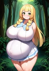 ai_generated blonde_hair green_eyes lillie_(pokemon) pokemon pregnant pregnant_female