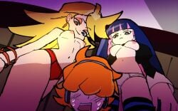 1boy 2girls blonde_hair breasts briefers_rock female female_only light-skinned_female male multicolored_hair naked nipples nude nude_female orange_hair panties panties_only panty_&_stocking_with_garterbelt panty_anarchy pink_hair purple_hair red_panties stocking_anarchy tentecreul tentecruel white_panties