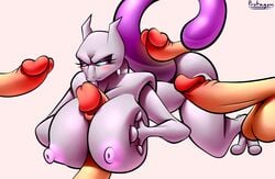 1girls 4boys anthro breasts female furry human male male_human/female_anthro male_human/female_pokemon mewtwo paizuri penis pokemon pokemon_(species) protagon