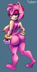 1girls amy_rose ass backboob big_ass big_breasts big_butt from_behind furry gloves green_eyes hand_on_ass headband hedgehog huge_ass huge_breasts looking_at_viewer looking_back naughty_face nipples protagon rear_view smile sonic_(series) wide_hips