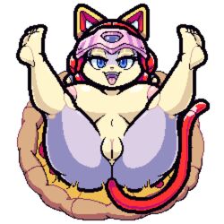 1girls 2019 anthro blue_eyes breasts cheese clitoris curvaceous domestic_cat feet_up felid feline felis female female_only fur furry furry_only helmet kemono looking_at_viewer lying_down lying_on_back mammal nipples nsfwoaf pink_fur pixel_art pizza polly_esther pussy samurai_pizza_cats spread_legs tail thick_thighs transparent_background vagina wide_hips