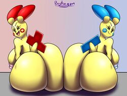 2girls anthro dat_ass huge_ass huge_breasts minun multiple_girls plusle pokémon_(species) pokemon pokemon_(species) pokemon_rgby protagon smile