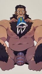 2019 anthro ape balls biceps body_hair chastity_cage chastity_device chest_hair clothing darius_(fullmetal_alchemist) facial_hair flaccid gorilla hair haplorhine humanoid_penis male mammal muscular muscular_male navel nipples pecs penis primate pubes sideburns solo stylized_chastity_cage submissive_male taoren underwear