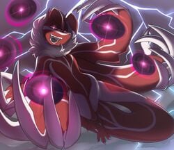 2019 alternate_color claws cloud dk- fangs female feral flat_chest fur hi_res horn legendary_pokemon lightning multi_arm multi_limb multi_wing neck_tuft nintendo pink_eyes pokémon pokémon_(species) pokemon_xy pussy shiny_pokemon shiny_yveltal silver_soul silver_soul:_yveltal_form solo storm tuft video_games white_fur wings yveltal