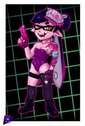 callie_(splatoon) gun hotline_miami hotline_miami_2 inkling inkling_girl neon_grid radiobx shortstack smooth_skin splatoon splatoon_2 squid squid_sisters synthwave tagme tattoo